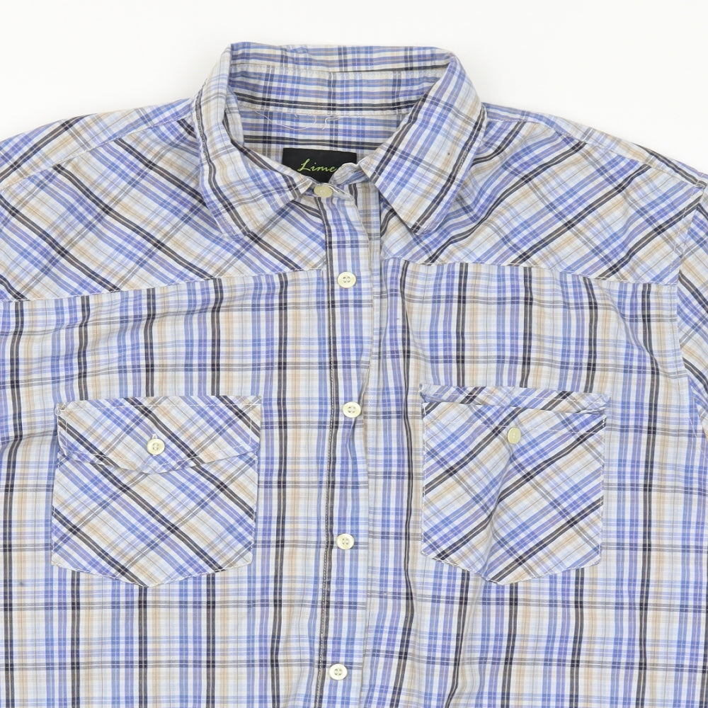 Mens UK Size XL Lime Blue  Button-Up Short Sleeve Casual Shirt