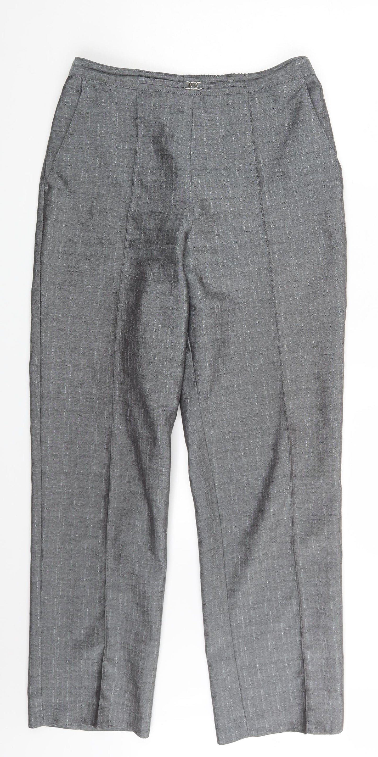 Womens UK Size One Size Preworn Regular Fit Dress Pants Grey Trousers