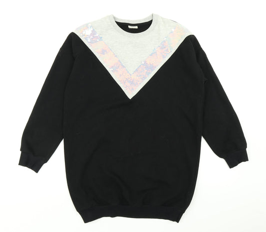 F&F Girls Black Colourblock  Pullover Sweatshirt Size 10-11 Years