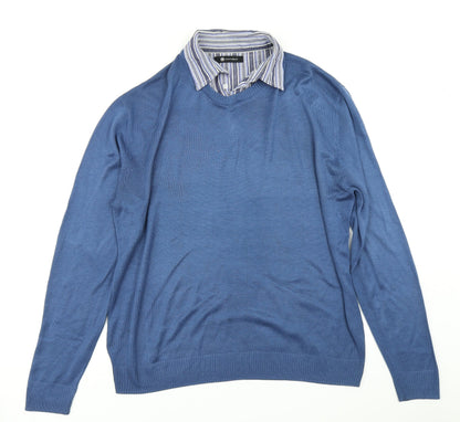 Southbay Mens Blue Striped Knit Pullover Jumper Size M