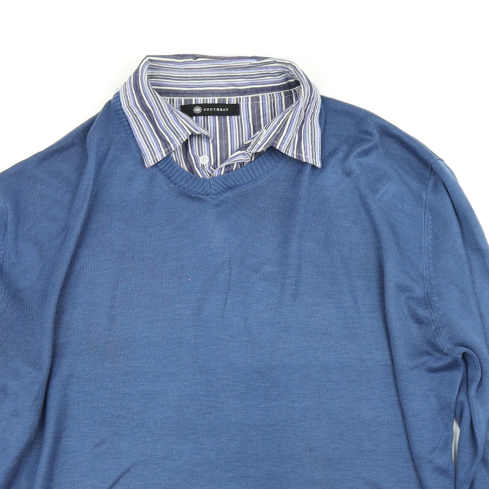 Southbay Mens Blue Striped Knit Pullover Jumper Size M