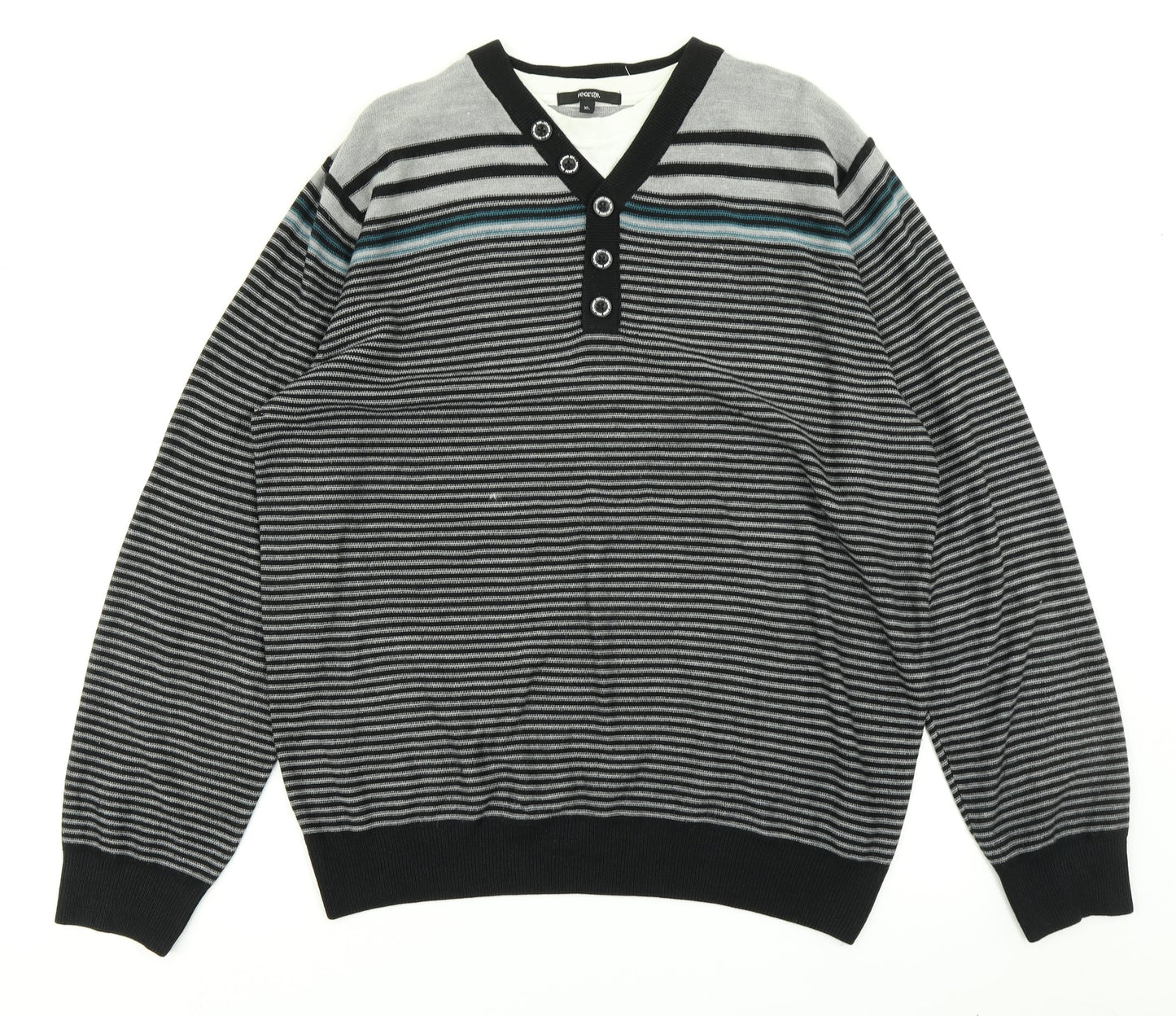 George Mens Black Striped Knit Pullover Jumper Size XL