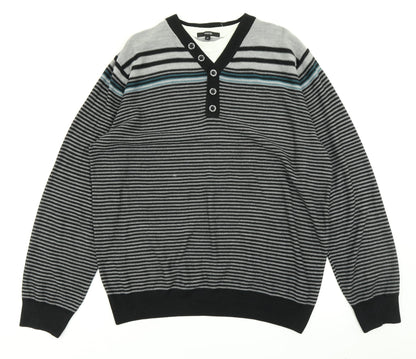 George Mens Black Striped Knit Pullover Jumper Size XL