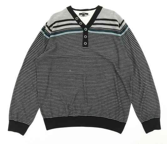 George Mens Black Striped Knit Pullover Jumper Size XL