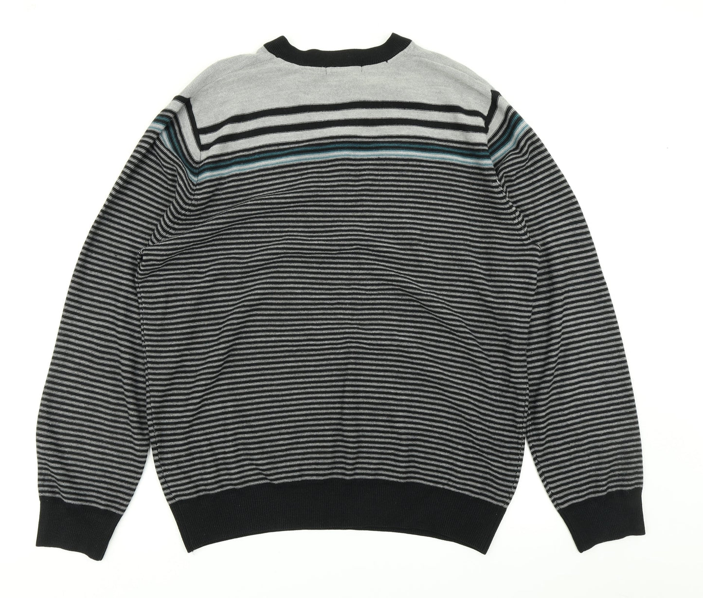 George Mens Black Striped Knit Pullover Jumper Size XL
