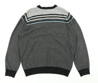 George Mens Black Striped Knit Pullover Jumper Size XL