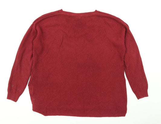 Womens UK Size S Divided Red Pullover Jumper