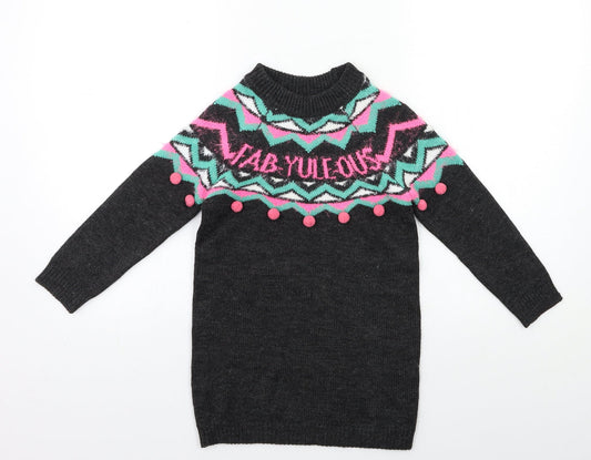 Matalan Girls Grey  Knit Pullover Jumper Size 6 Years
