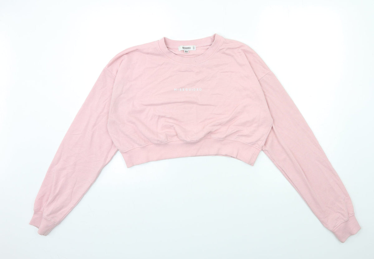 Additional front view of Missguided women’s pink pullover sweatshirt, size UK 16