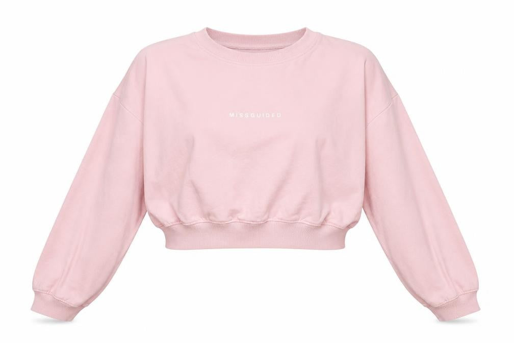 Front view of Missguided women’s pink pullover sweatshirt, size UK 16