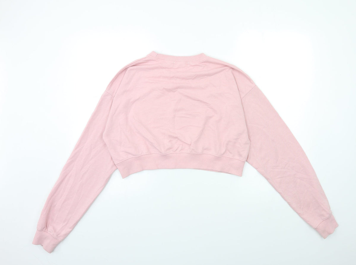 Back view of Missguided women’s pink pullover sweatshirt, size UK 16