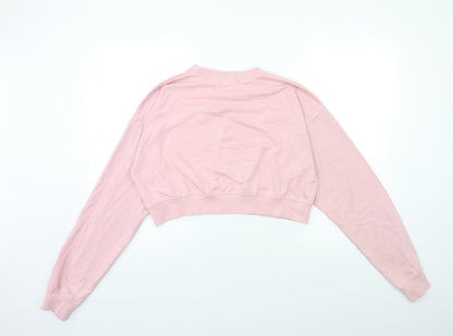 Back view of Missguided women’s pink pullover sweatshirt, size UK 16