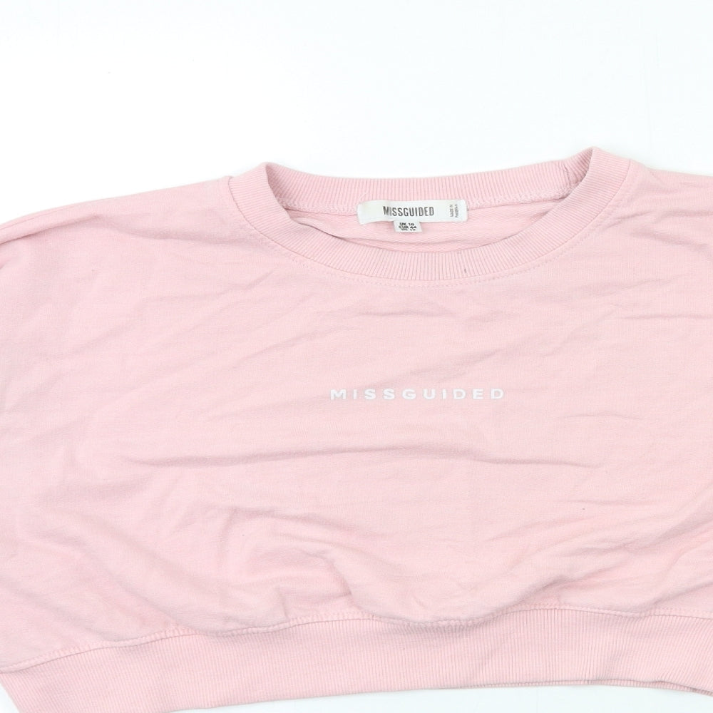 Close-up detail of Missguided women’s pink pullover sweatshirt, size UK 16