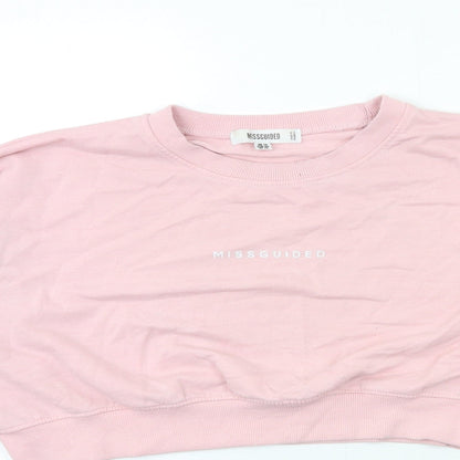 Close-up detail of Missguided women’s pink pullover sweatshirt, size UK 16