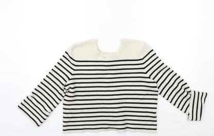 Preworn Womens White Striped Knit Pullover Jumper Size M