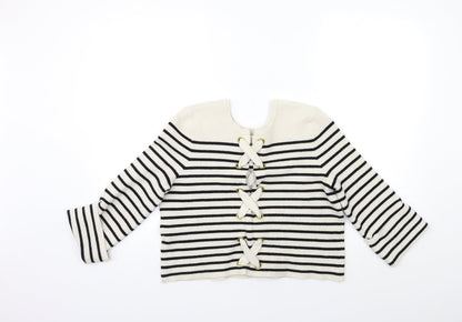 Preworn Womens White Striped Knit Pullover Jumper Size M