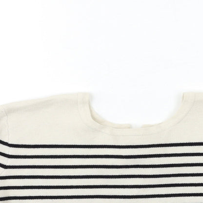Preworn Womens White Striped Knit Pullover Jumper Size M
