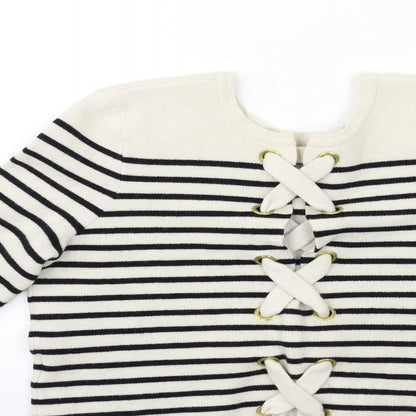 Preworn Womens White Striped Knit Pullover Jumper Size M