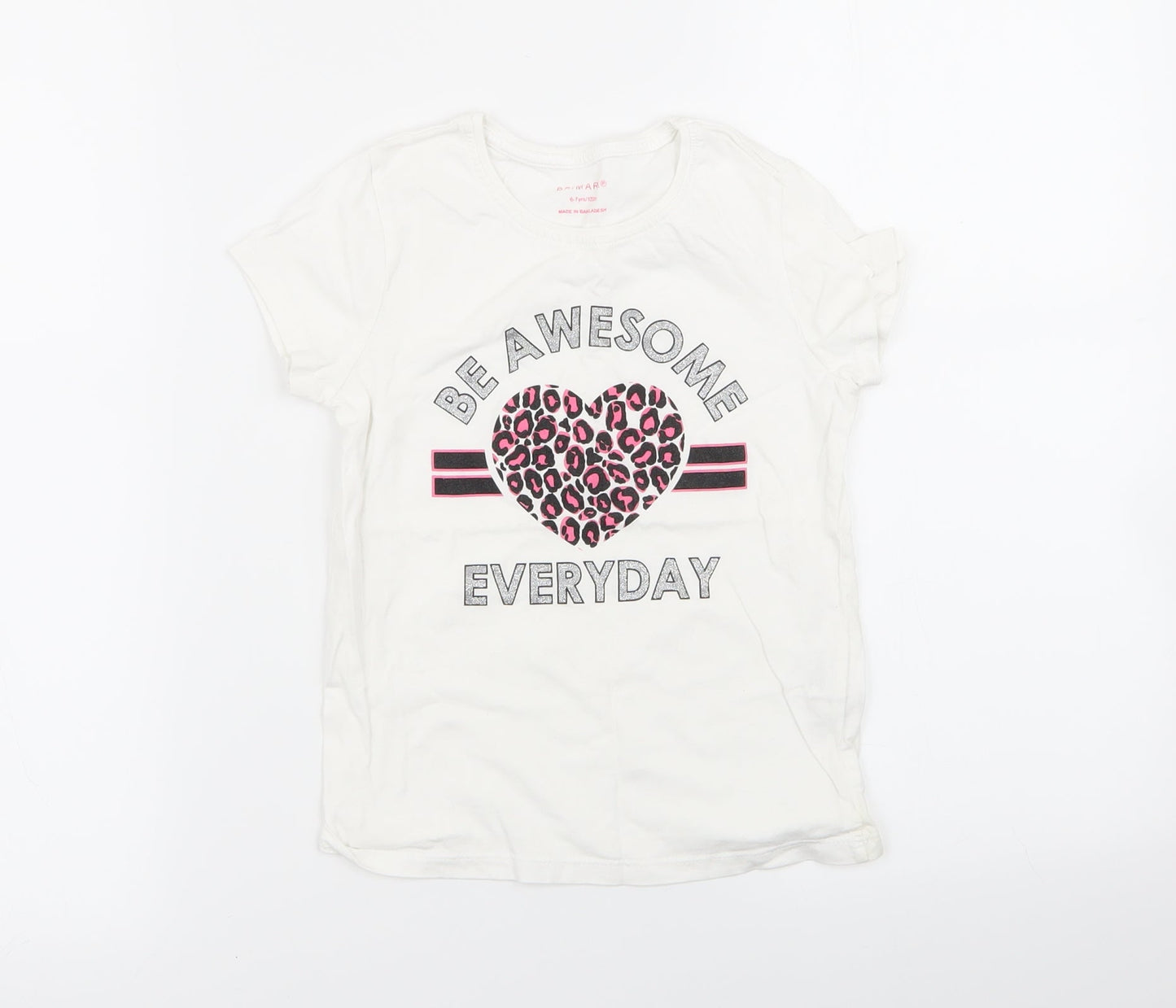 Primark Girls White   Basic T-Shirt Size 6-7 Years