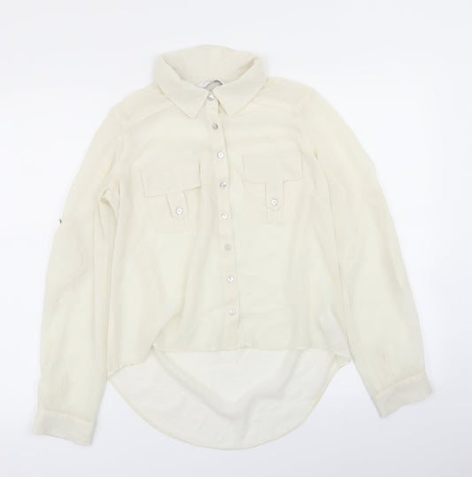 Womens UK Size 8 New Look Ivory Basic Button-Up