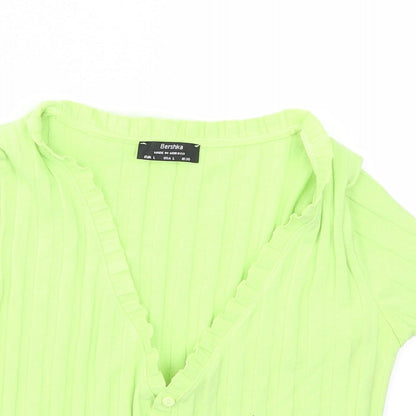 Womens UK Size L Bershka Green Cardigan Jumper