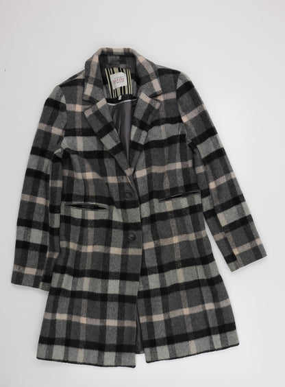Front view of Prinsiples women’s black check overcoat coat