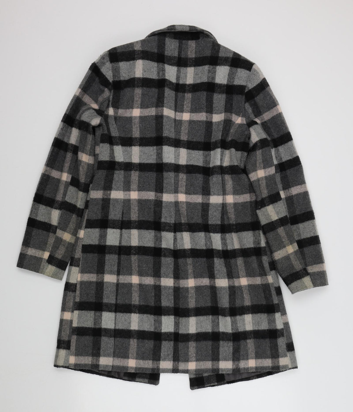 Back view of Prinsiples women’s black check overcoat coat