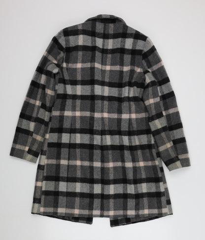 Back view of Prinsiples women’s black check overcoat coat