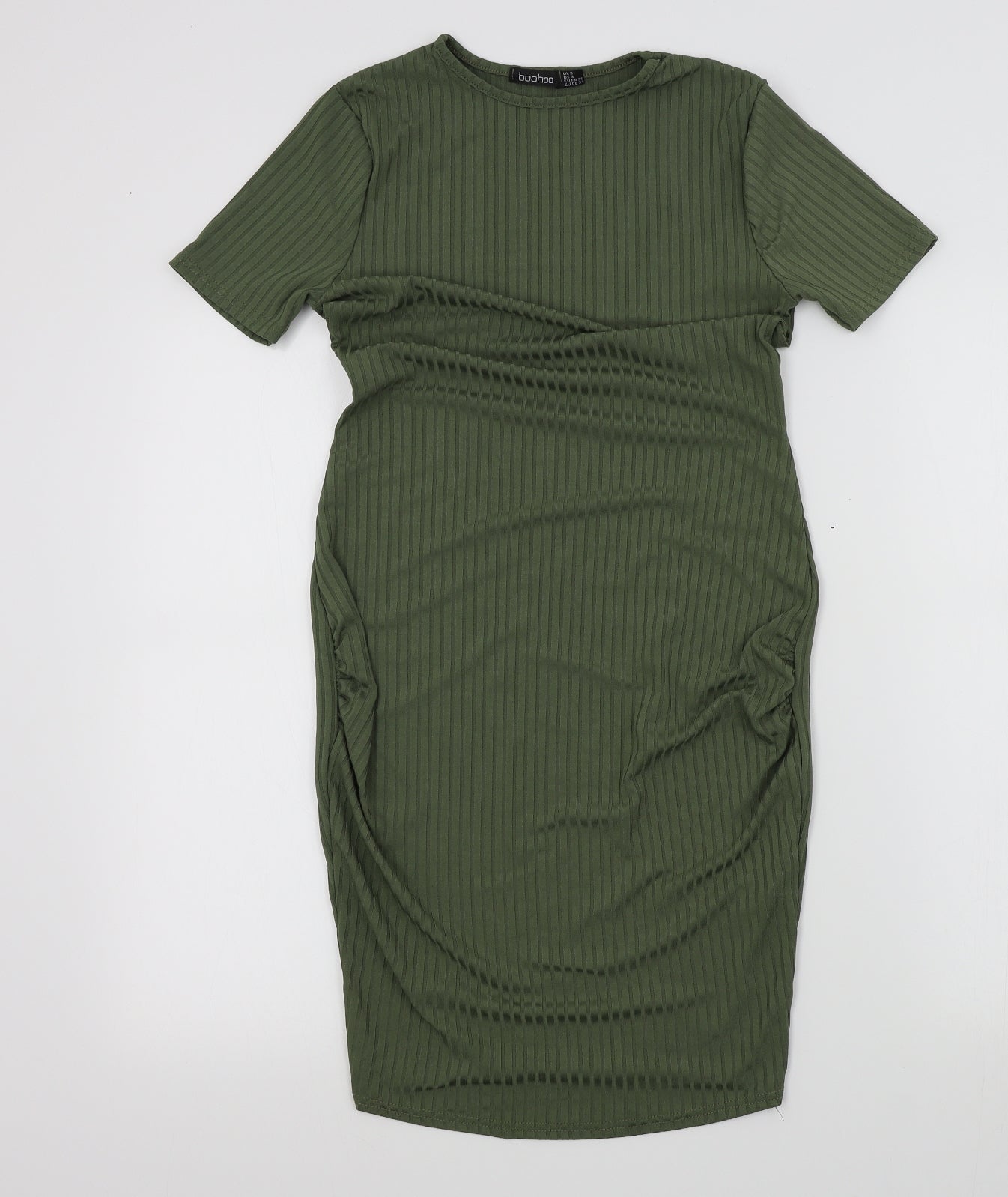 Boohoo Womens Green Houndstooth  A-Line  Size 8