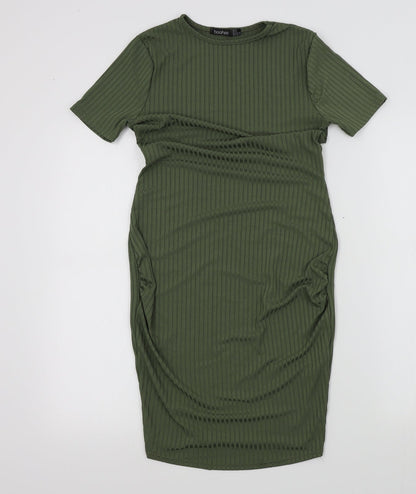 Boohoo Womens Green Houndstooth  A-Line  Size 8