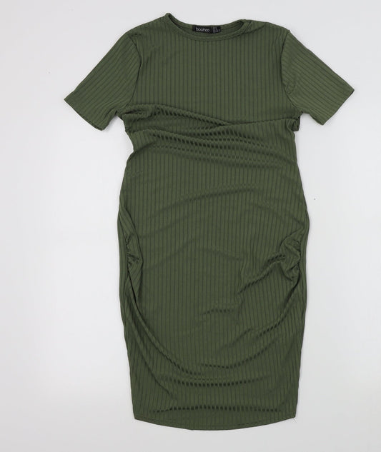 Boohoo Womens Green Houndstooth  A-Line  Size 8