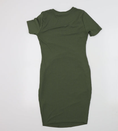 Boohoo Womens Green Houndstooth  A-Line  Size 8
