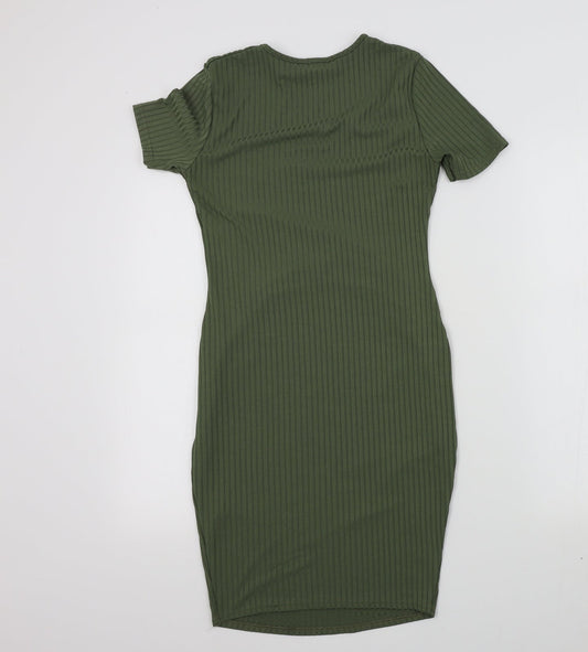 Boohoo Womens Green Houndstooth  A-Line  Size 8