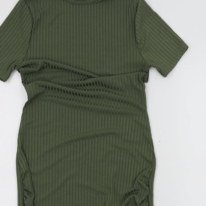 Boohoo Womens Green Houndstooth  A-Line  Size 8