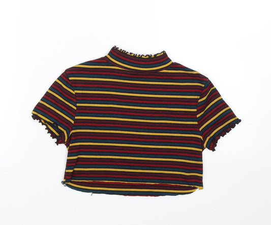 Primark Womens Multicoloured Striped  Cropped T-Shirt Size 2XS