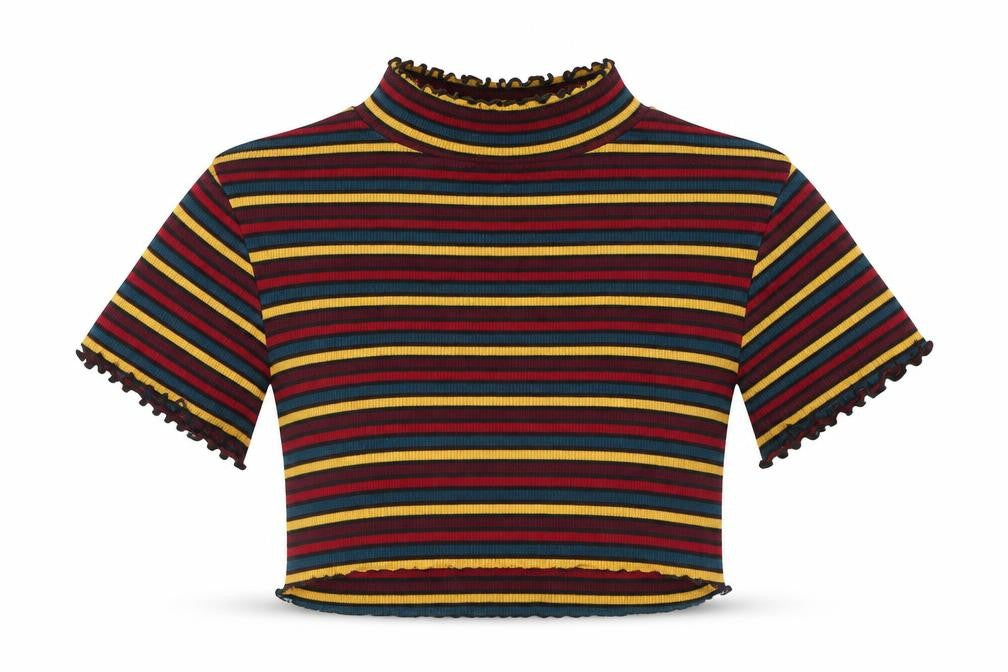 Womens UK Size 2XS Primark Multicoloured Cropped T-Shirt