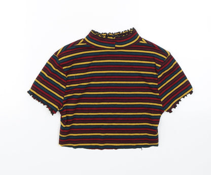 Primark Womens Multicoloured Striped  Cropped T-Shirt Size 2XS
