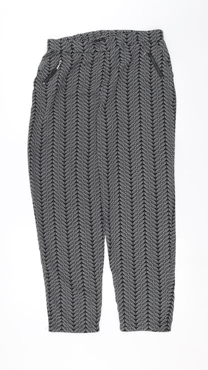 Bonmarché Womens Black Geometric  Trousers  Size 16 L28 in