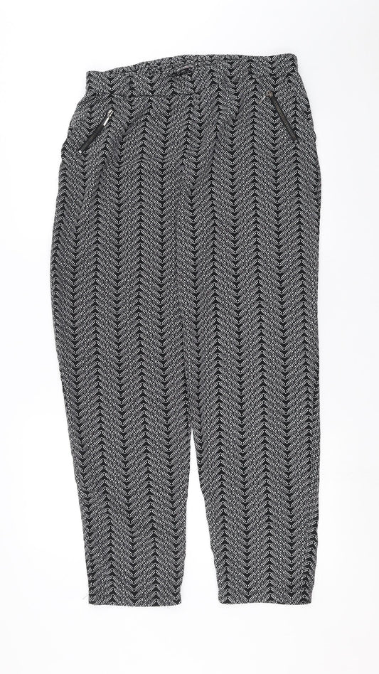 Bonmarché Womens Black Geometric  Trousers  Size 16 L28 in