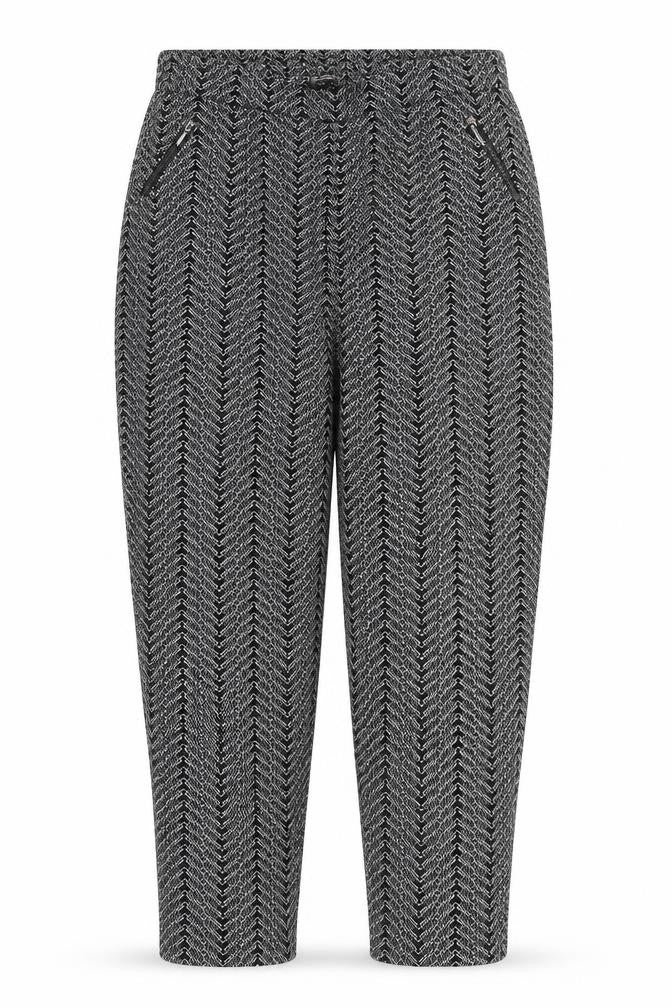 Bonmarché Womens Black Geometric Trousers Size 16 L28 in