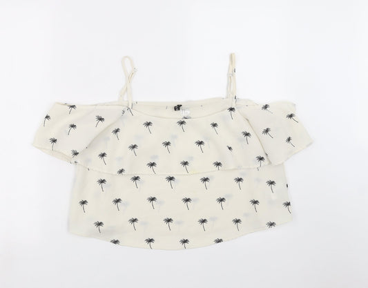 Divided by H&M Womens Ivory   Camisole Blouse Size 16  - palm trees, cropped
