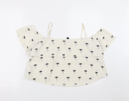 Divided by H&M Womens Ivory   Camisole Blouse Size 16  - palm trees, cropped