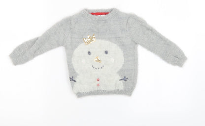 M&S kids Girls Grey  Knit Pullover Sweatshirt Size 2 Years  - chrismas