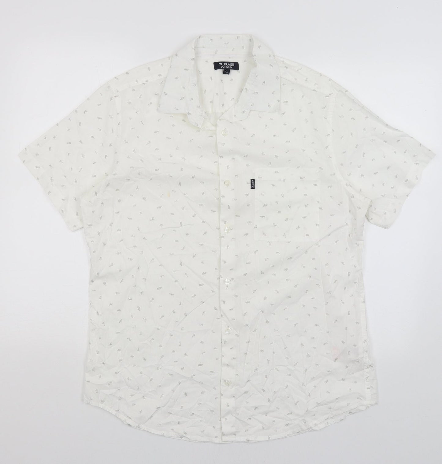 Mens UK Size L Outrage London White  Button-Up Short Sleeve Casual Shirt