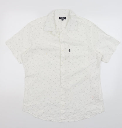 Mens UK Size L Outrage London White  Button-Up Short Sleeve Casual Shirt