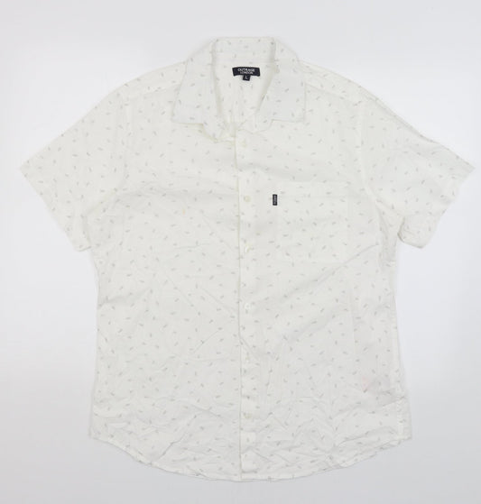 Mens UK Size L Outrage London White  Button-Up Short Sleeve Casual Shirt