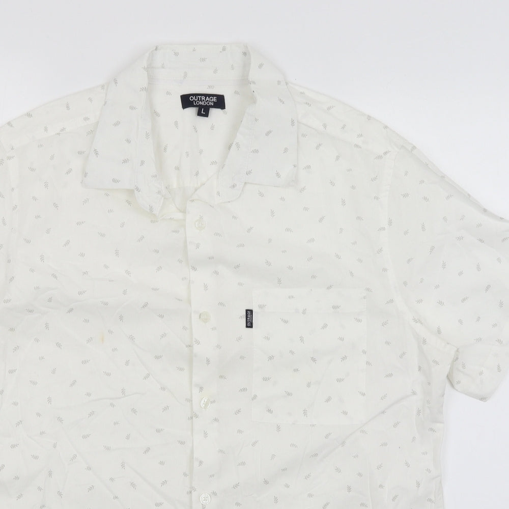 Mens UK Size L Outrage London White  Button-Up Short Sleeve Casual Shirt