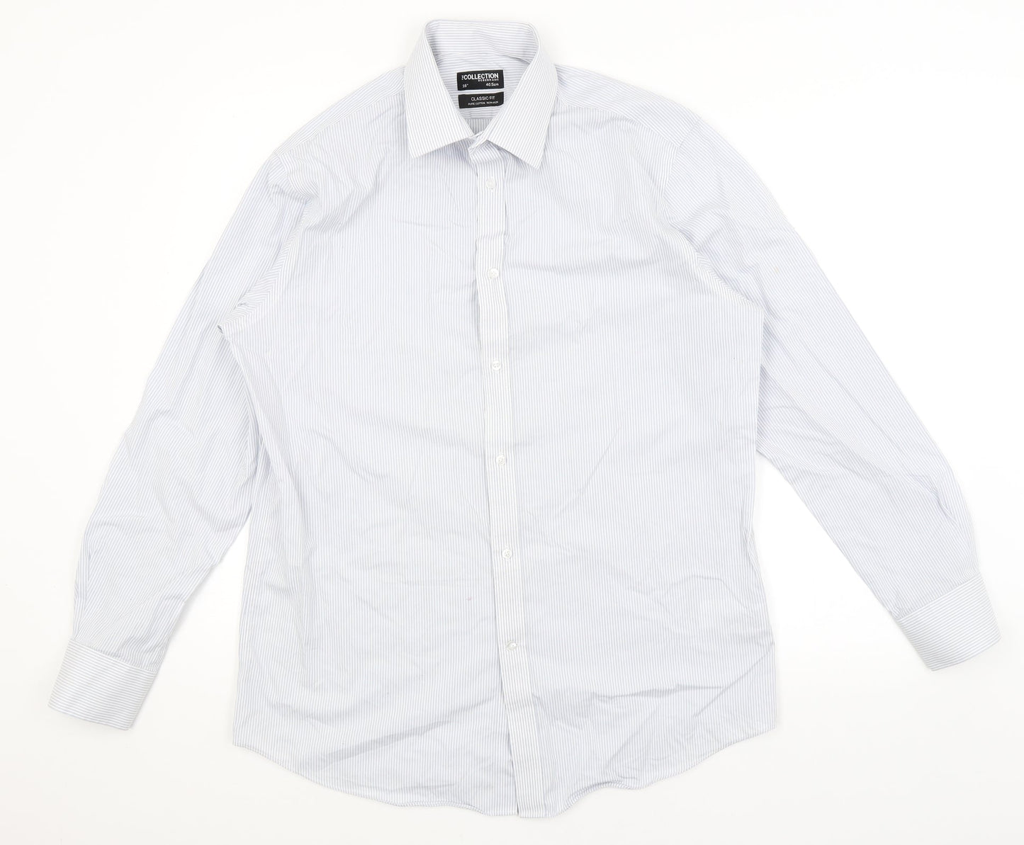 The Collection Mens Blue Striped   Button-Up Size 16