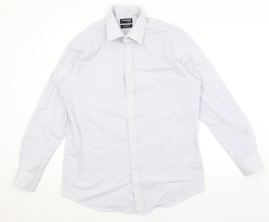 The Collection Mens Blue Striped   Button-Up Size 16