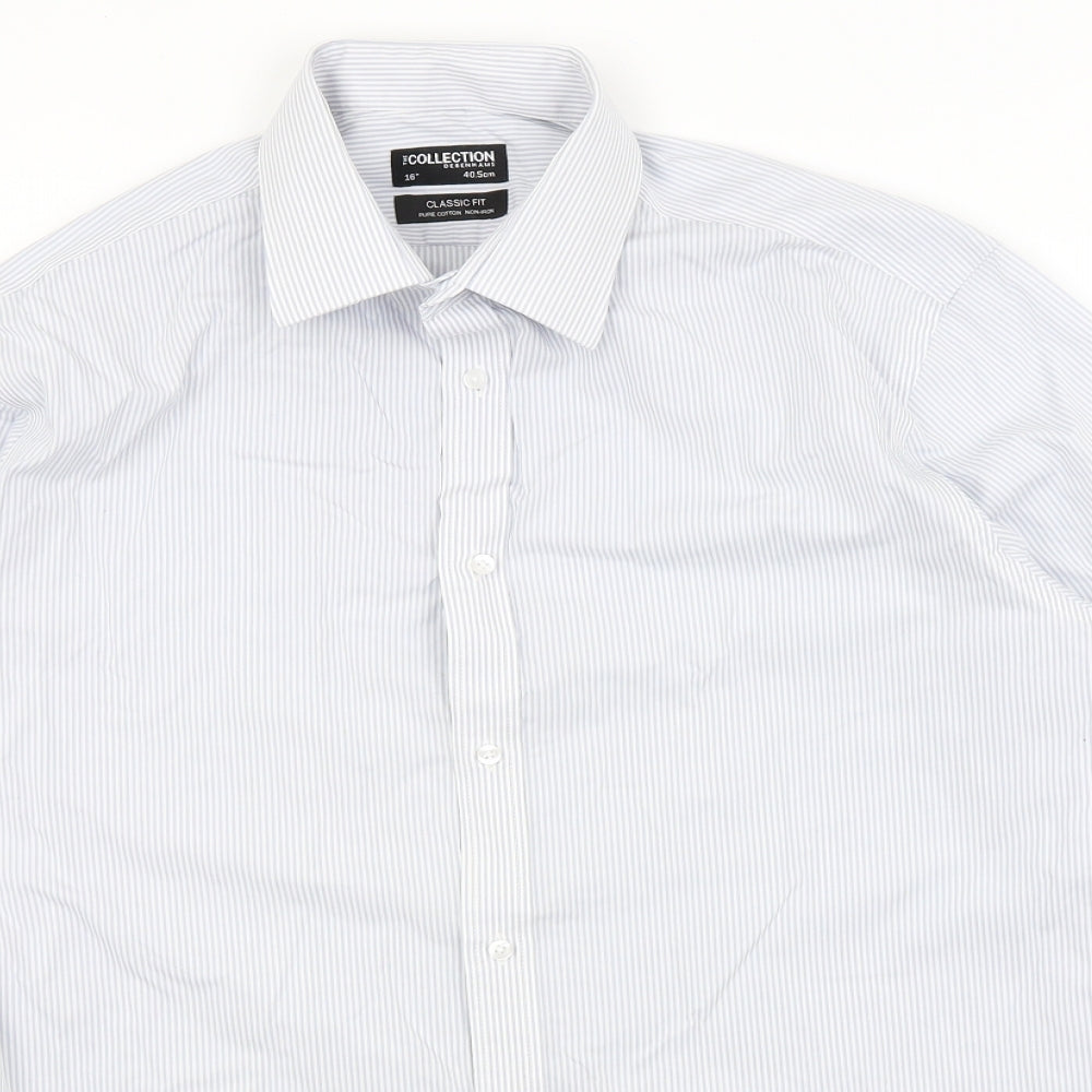 The Collection Mens Blue Striped   Button-Up Size 16